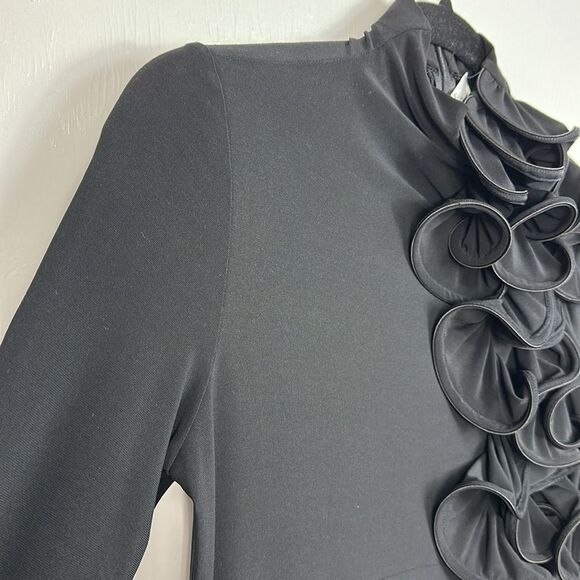 Joseph Ribkoff Black Long Sleeve Ruffle Appliqué Sheath Dress Size 8 - Picture 2 of 8